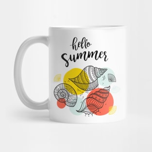 Hello Summer with sea shells and colorful circles Mug